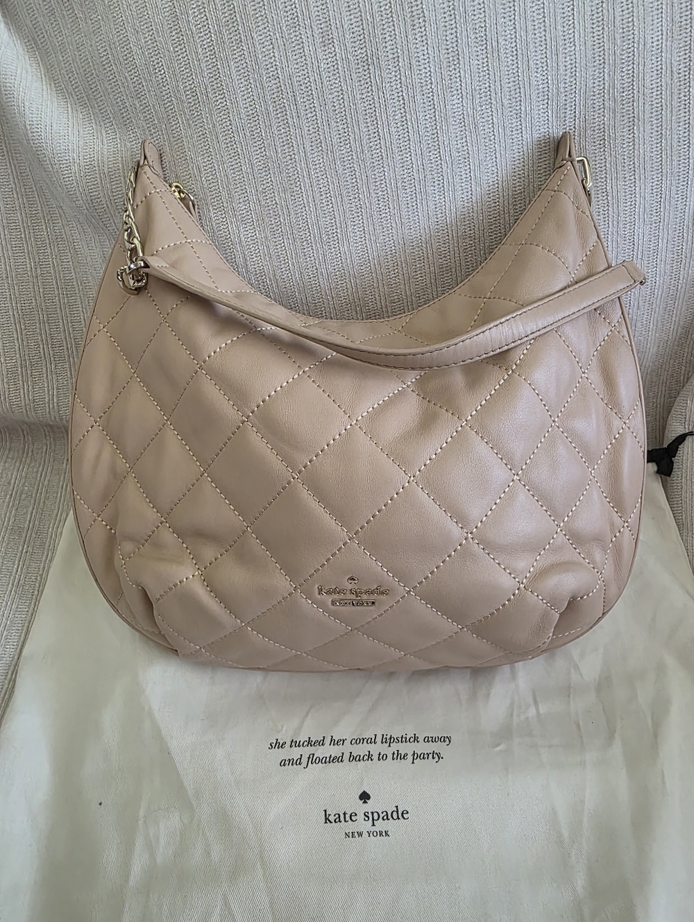 kate spade Quilted Leather Shoulder Hobo in Pale Blush